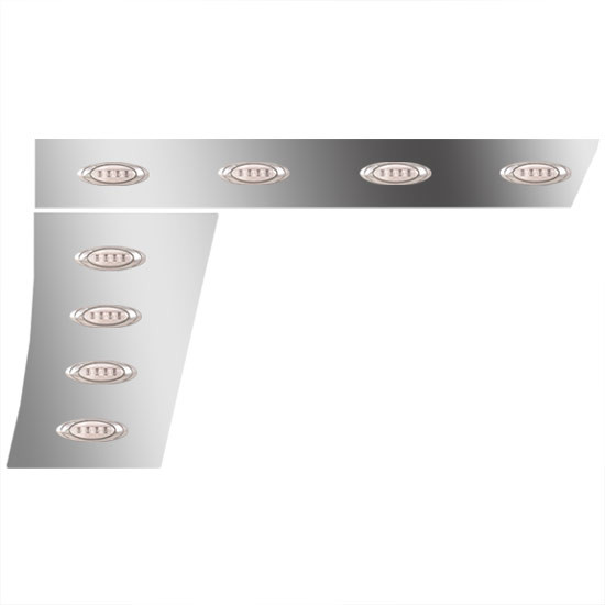 3 in. Stainless Steel Extended Cab/Cowl Panels with 8 P1 Amber/Clear LEDs for Peterbilt 389 – part number 01-0912031L001