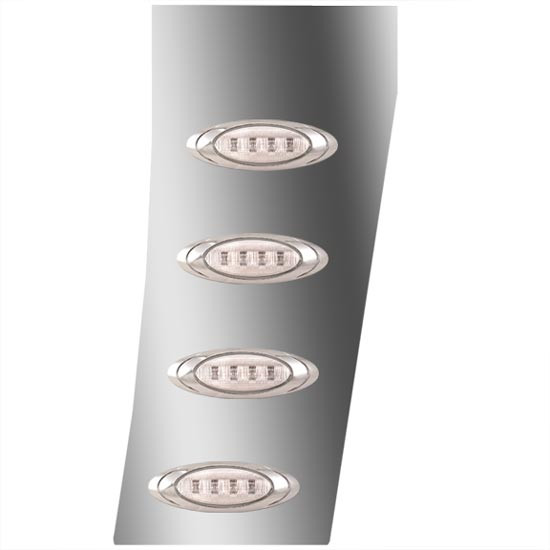 Stainless Steel Cowl Panels with 8 P1 Amber/Clear LEDs for Peterbilt 389 with Standard 3 in. Cab Panels – part number 01-0912031L003