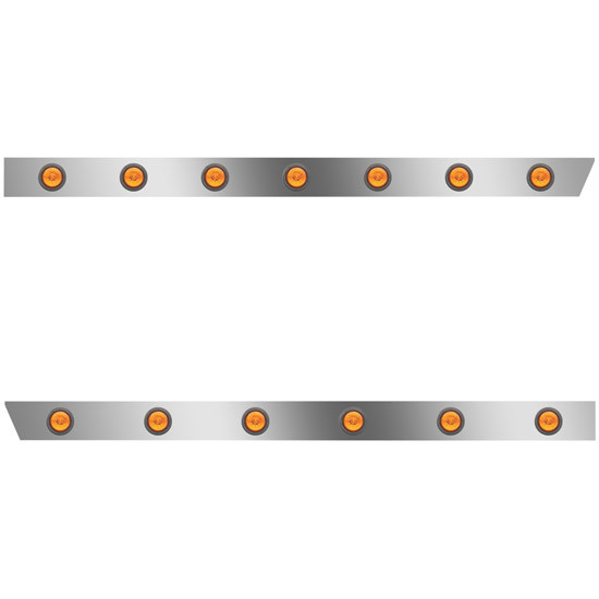 3 in. Stainless Steel Cab Panels with 13 Total 2 in. Amber/Amber LEDs for Peterbilt 388, 389 Short Hood – part number 01-0912049L001