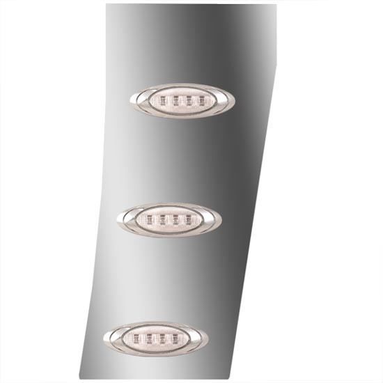 Stainless Steel Cowl Panels with 6 P1 Amber/Clear LEDs for Peterbilt 388/389 Short Hood with 3 in. Extended Cab Panels – part number 01-0912068L001
