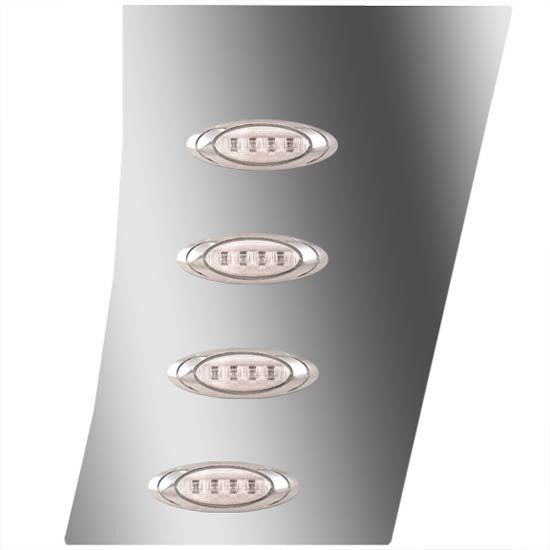 3 in. Stainless Steel Wide Cowl Panels with 8 P1 Amber/Clear LEDs for Peterbilt 388 – part number 01-0912110L001