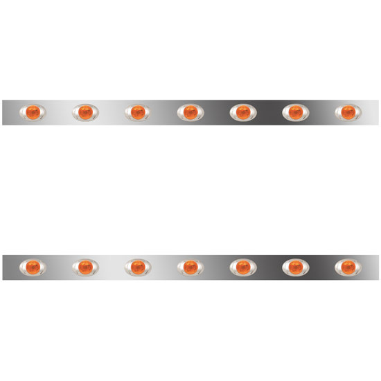 4 in. Stainless Steel Sleeper Panels with 14 Amber/Amber P3 LEDs for Peterbilt with 48/58 in. Unibilt Sleeper – part number 01-101200164