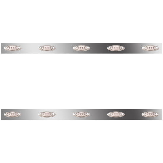 4 in. Stainless Steel Sleeper Panels with 10 M1 Amber/Clear LEDs for Peterbilt 389, 367, 384, 386, 388, 567, 579, 131 in. BBC with 63 in. Sleeper – part number 01-1012034L001