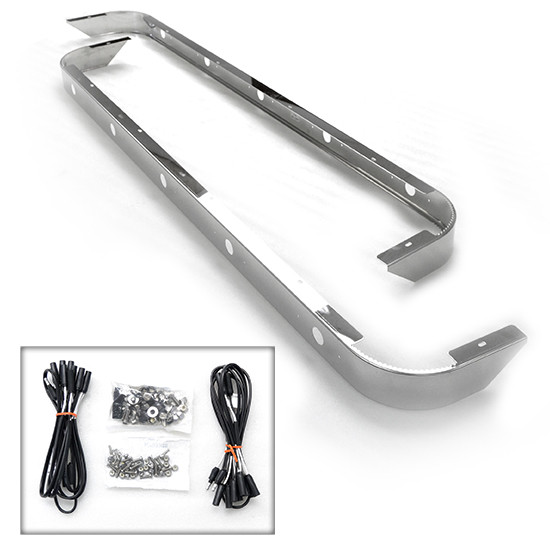 3 × 63 in. Stainless Steel Sleeper Panels with 10 M1 Millennium Light Holes for Peterbilt 365, 367, 378, 379, 384, 386, 388, 389, 567, 579 – part number 01-10123075