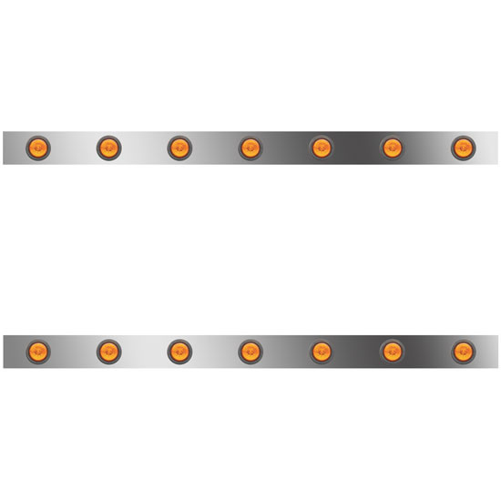 3 in. Stainless Steel Sleeper Panels with 14 Round 2 in. Amber LEDs for Peterbilt with 63 in. Sleeper – part number 01-101232223