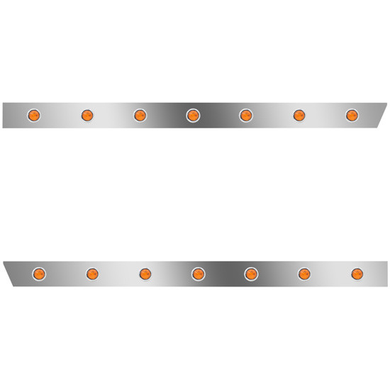 3 in. Stainless Standard Cab Panels with 14 × ¾ in. Amber LEDs for Peterbilt 389, 131 in. BBC 2011–2017 – part number PPR_203500